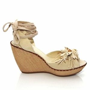 Geox Suede Ankle Lace Peep Toe Wedges